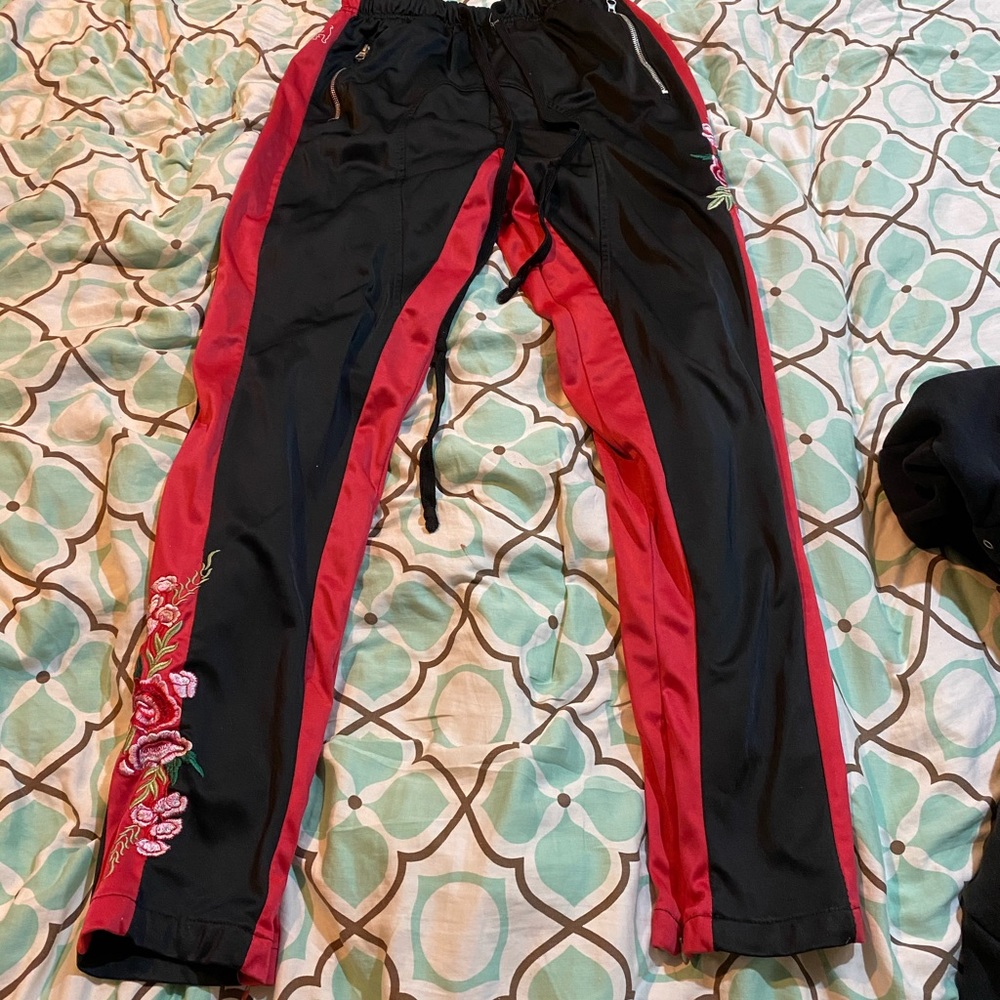 American Stitch Red and Black Roses Joggers
